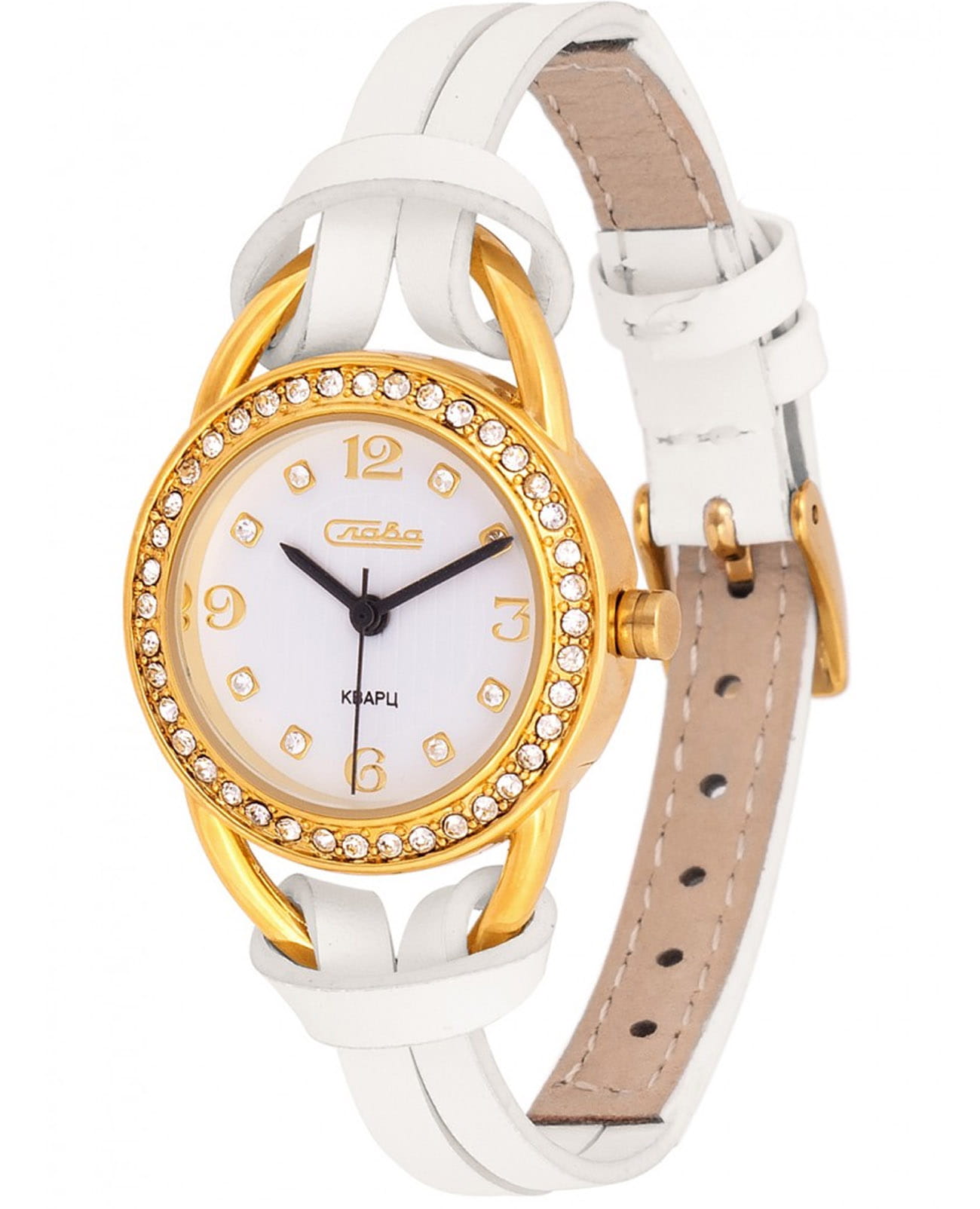 Слава Слава Инстинкт 6113187/2035  6113187/2035 кварцевые женские часы белый циферблат, браслет кожаный — вид спереди